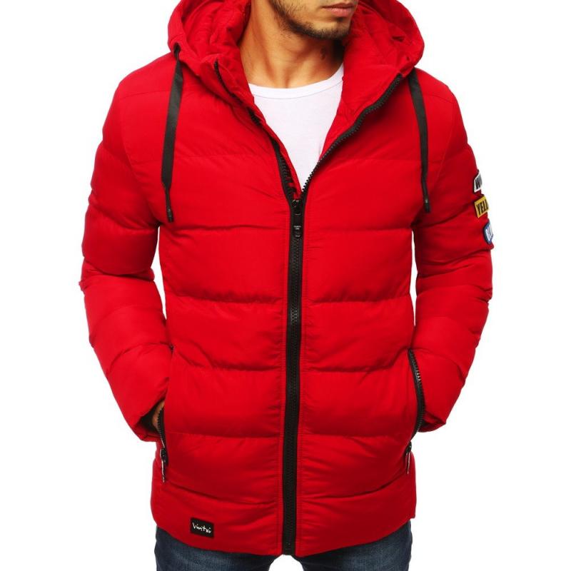 Férfi Style bélelt kabát motorháztető steppelt piros Férfi Style bélelt kabát motorháztető steppelt piros