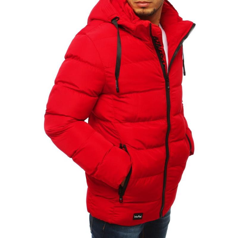 Férfi Style bélelt kabát motorháztető steppelt piros Férfi Style bélelt kabát motorháztető steppelt piros