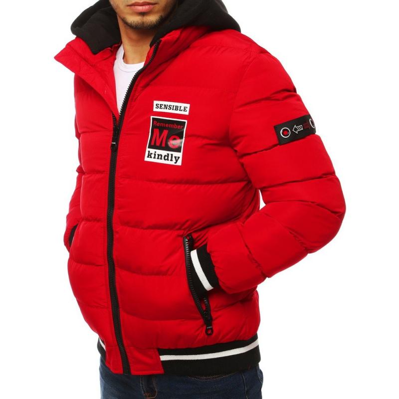 Férfi Style bomber dzseki bélelt kabát motorháztető Férfi Style bélelt kabát motorháztető steppelt piros